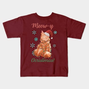 Meow-y Christmas! - Red Maine Coon Kids T-Shirt